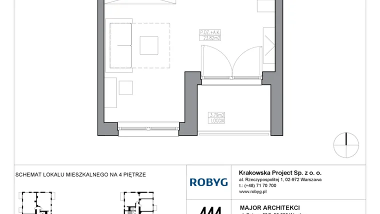 Rzut - Mieszkanie na sprzedaż 1 pokój o powierzchni 32,24 m² - numer KR5/C/4/5 w Apartamenty Krakowska etap V