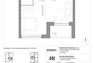 Rzut - Mieszkanie na sprzedaż 1 pokój o powierzchni 40,17 m² - numer KR5/C/1/4 w Apartamenty Krakowska etap V