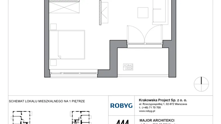 Rzut - Mieszkanie na sprzedaż 1 pokój o powierzchni 40,17 m² - numer KR5/C/1/4 w Apartamenty Krakowska etap V