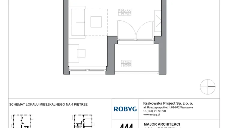 Rzut - Mieszkanie na sprzedaż 1 pokój o powierzchni 28,21 m² - numer KR5/C/4/2 w Apartamenty Krakowska etap V
