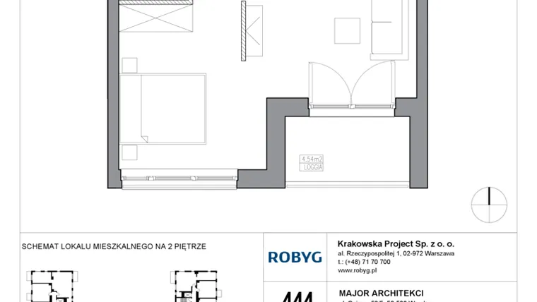 Rzut - Mieszkanie na sprzedaż 1 pokój o powierzchni 40,17 m² - numer KR5/C/2/4 w Apartamenty Krakowska etap V