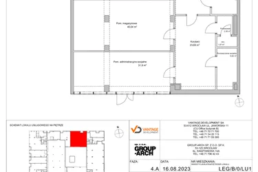 Rzut - Lokal użytkowy na sprzedaż 1 pokój o powierzchni 193,33 m² - numer LEG/B/0/LU1 w Legnicka Residence