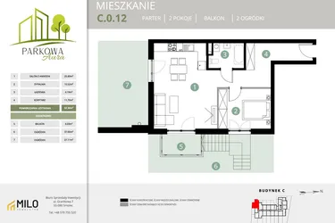 Rzut - Mieszkanie na sprzedaż 2 pokoje o powierzchni 52,3 m² - numer C.0.12 w Parkowa Aura