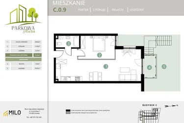 Rzut - Mieszkanie na sprzedaż 2 pokoje o powierzchni 55,83 m² - numer C.0.9 w Parkowa Aura