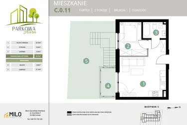 Rzut - Mieszkanie na sprzedaż 2 pokoje o powierzchni 32,33 m² - numer C.0.11 w Parkowa Aura
