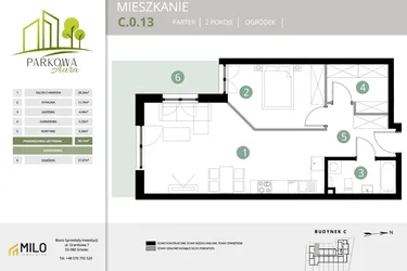 Rzut - Mieszkanie na sprzedaż 2 pokoje o powierzchni 56,11 m² - numer C.0.13 w Parkowa Aura