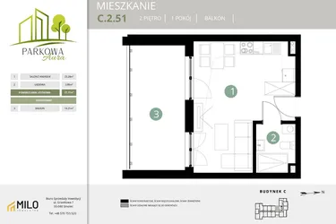 Rzut - Mieszkanie na sprzedaż 1 pokój o powierzchni 27,17 m² - numer C.2.51 w Parkowa Aura