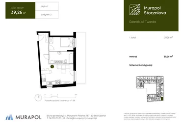 Rzut - Mieszkanie na sprzedaż 1 pokój o powierzchni 39,26 m² - numer 2.B.1.09 w Murapol Stoczniova bud. 2