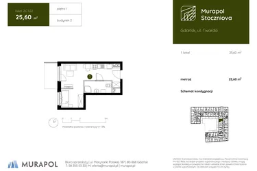Rzut - Mieszkanie na sprzedaż 1 pokój o powierzchni 25,6 m² - numer 2.C.1.02 w Murapol Stoczniova bud. 2
