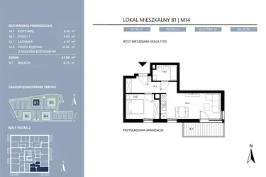 Rzut - Mieszkanie na sprzedaż 2 pokoje o powierzchni 41 m² - numer B1.14 w Area Park etap II