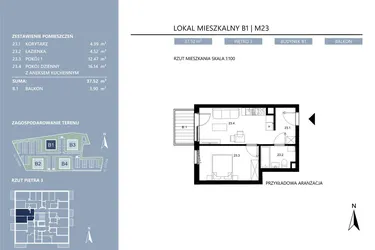 Rzut - Mieszkanie na sprzedaż 2 pokoje o powierzchni 37,23 m² - numer B1.23 w Area Park etap II