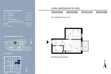 Rzut - Mieszkanie na sprzedaż 2 pokoje o powierzchni 35,23 m² - numer B1.26 w Area Park etap II