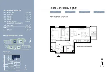 Rzut - Mieszkanie na sprzedaż 3 pokoje o powierzchni 52,71 m² - numer B1.18 w Area Park etap II