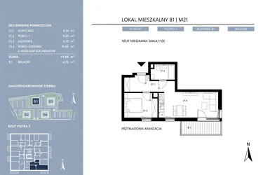Rzut - Mieszkanie na sprzedaż 2 pokoje o powierzchni 41 m² - numer B1.21 w Area Park etap II