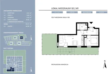 Rzut - Mieszkanie na sprzedaż 2 pokoje o powierzchni 41,11 m² - numer B3.1 w Area Park etap II