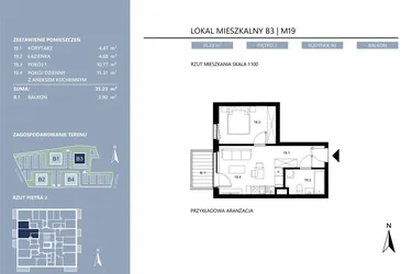 Rzut - Mieszkanie na sprzedaż 2 pokoje o powierzchni 35,23 m² - numer B3.19 w Area Park etap II