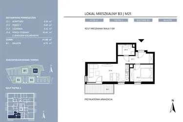 Rzut - Mieszkanie na sprzedaż 2 pokoje o powierzchni 41 m² - numer B3.21 w Area Park etap II