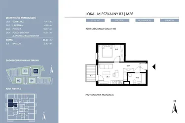Rzut - Mieszkanie na sprzedaż 2 pokoje o powierzchni 35,23 m² - numer B3.26 w Area Park etap II
