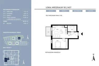 Rzut - Mieszkanie na sprzedaż 2 pokoje o powierzchni 39,18 m² - numer B3.27 w Area Park etap II