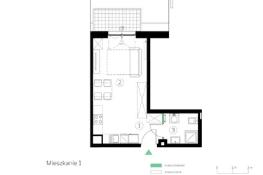 Rzut - Mieszkanie na sprzedaż 1 pokój o powierzchni 28,59 m² - numer C.1 w Judyma Park