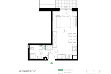 Rzut - Mieszkanie na sprzedaż 1 pokój o powierzchni 28,57 m² - numer C.40 w Judyma Park