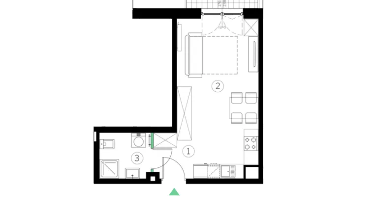 Rzut - Mieszkanie na sprzedaż 1 pokój o powierzchni 28,57 m² - numer C.40 w Judyma Park