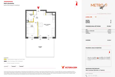 Rzut - Mieszkanie na sprzedaż 2 pokoje o powierzchni 45,84 m² - numer 11 w Metro Art 14