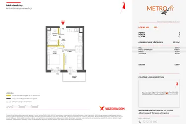 Rzut - Mieszkanie na sprzedaż 2 pokoje o powierzchni 35,57 m² - numer 110 w Metro Art 14