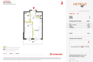 Rzut - Mieszkanie na sprzedaż 2 pokoje o powierzchni 44,8 m² - numer 100 w Metro Art 14