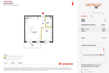 Rzut - Mieszkanie na sprzedaż 2 pokoje o powierzchni 47,04 m² - numer 113 w Metro Art 14