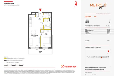 Rzut - Mieszkanie na sprzedaż 2 pokoje o powierzchni 46,43 m² - numer 109 w Metro Art 14