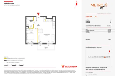 Rzut - Mieszkanie na sprzedaż 2 pokoje o powierzchni 45,94 m² - numer 112 w Metro Art 14