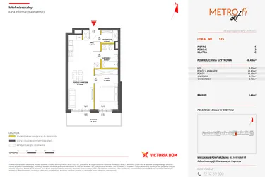 Rzut - Mieszkanie na sprzedaż 2 pokoje o powierzchni 46,43 m² - numer 125 w Metro Art 14