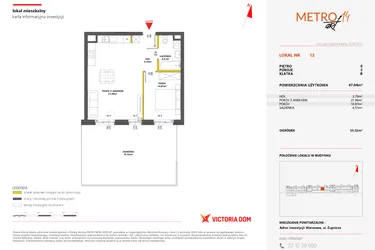 Rzut - Mieszkanie na sprzedaż 2 pokoje o powierzchni 47,04 m² - numer 12 w Metro Art 14