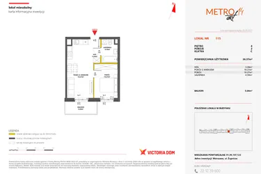 Rzut - Mieszkanie na sprzedaż 2 pokoje o powierzchni 36,37 m² - numer 115 w Metro Art 14