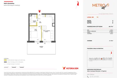 Rzut - Mieszkanie na sprzedaż 2 pokoje o powierzchni 40,17 m² - numer 13 w Metro Art 14