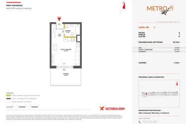 Rzut - Mieszkanie na sprzedaż 1 pokój o powierzchni 29,16 m² - numer 3 w Metro Art 14
