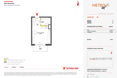Rzut - Mieszkanie na sprzedaż 1 pokój o powierzchni 29,82 m² - numer 46 w Metro Art 14