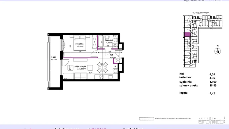 Rzut - Mieszkanie na sprzedaż 2 pokoje o powierzchni 40,41 m² - numer 180 w Wojciechowska Square etap II