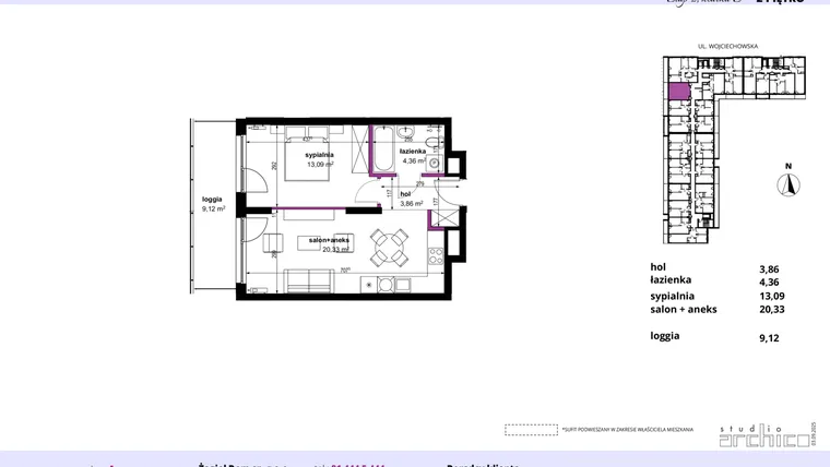 Rzut - Mieszkanie na sprzedaż 2 pokoje o powierzchni 42,14 m² - numer 190 w Wojciechowska Square etap II