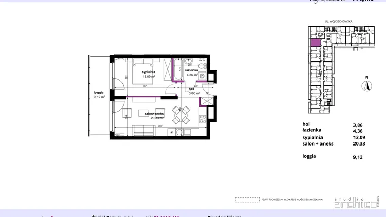 Rzut - Mieszkanie na sprzedaż 2 pokoje o powierzchni 42,14 m² - numer 182 w Wojciechowska Square etap II