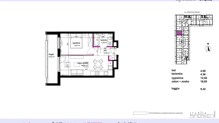 Rzut - Mieszkanie na sprzedaż 2 pokoje o powierzchni 40,41 m² - numer 196 w Wojciechowska Square etap II