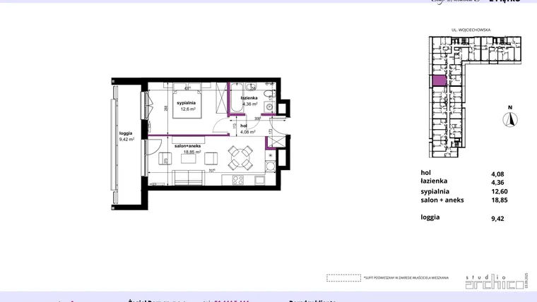 Rzut - Mieszkanie na sprzedaż 2 pokoje o powierzchni 40,41 m² - numer 188 w Wojciechowska Square etap II