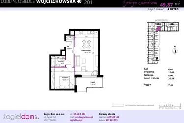 Rzut - Mieszkanie na sprzedaż 2 pokoje o powierzchni 50,39 m² - numer 201 w Wojciechowska Square etap II