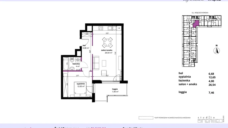 Rzut - Mieszkanie na sprzedaż 2 pokoje o powierzchni 50,39 m² - numer 201 w Wojciechowska Square etap II