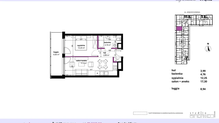 Rzut - Mieszkanie na sprzedaż 2 pokoje o powierzchni 38,83 m² - numer 205 w Wojciechowska Square etap II