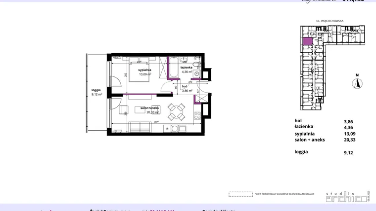 Rzut - Mieszkanie na sprzedaż 2 pokoje o powierzchni 42,14 m² - numer 214 w Wojciechowska Square etap II