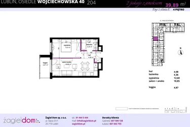 Rzut - Mieszkanie na sprzedaż 2 pokoje o powierzchni 40,41 m² - numer 204 w Wojciechowska Square etap II