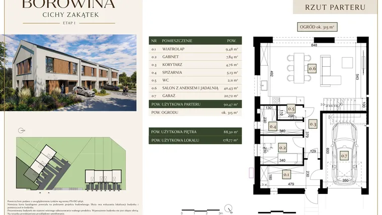Rzut - Dom na sprzedaż 6 pokoi o powierzchni 178,77 m² - numer 1 w Osiedle Borowina - Cichy Zakątek