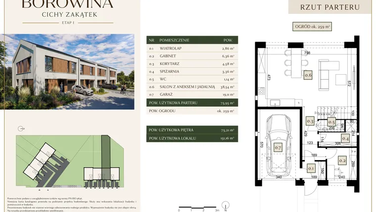 Rzut - Dom na sprzedaż 6 pokoi o powierzchni 151,16 m² - numer 7 w Osiedle Borowina - Cichy Zakątek